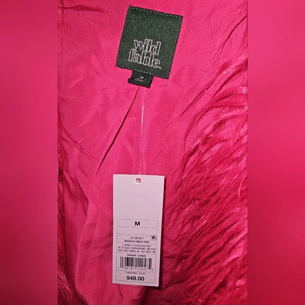 NWT Wild Fable Hot Pink Faux Fur Shag Jacket Coat Valentine's Barbie Swiftie - Picture 6 of 7